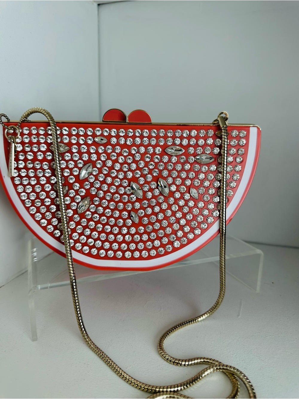 kate spade Red Crystal Watermelon Shoulder Bag with Gold Chain NWOT